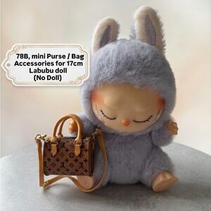 78B, Mini Brown Designer Purse/Bag for Labubu Doll(Doll Not Included).